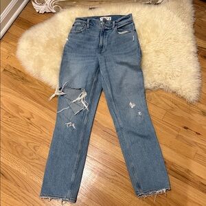 Abercrombie & Fitch Distressed Light Blue Straight Leg Jeans